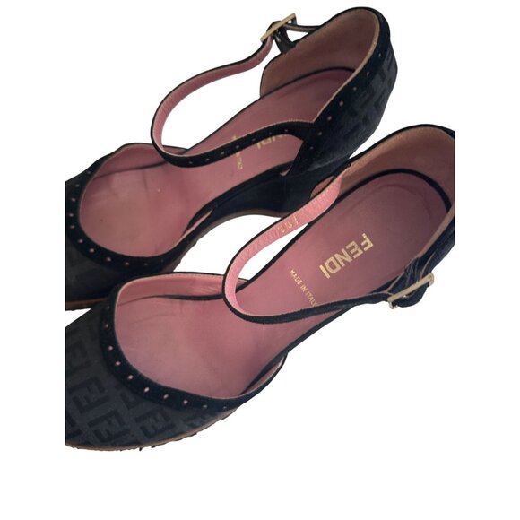 FENDI Black Vintage Logo Sandals Wedges Size 38 - Picture 5 of 14